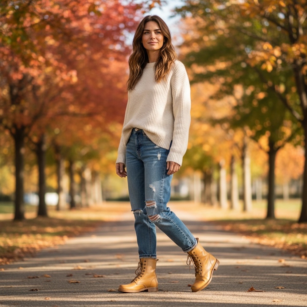 $399 Frye Veronica Combat Tan Brown Leather Lace Up Moto Comfy Everyday Boot - Picture 2 of 13